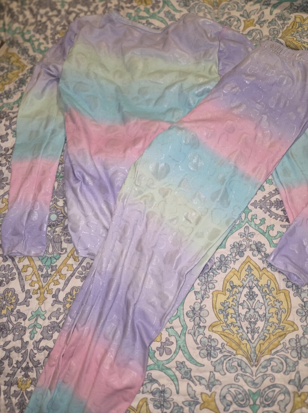 Pastel Ombre Heart-Patterned Pj Set - Lavender, Pink & Aqua
